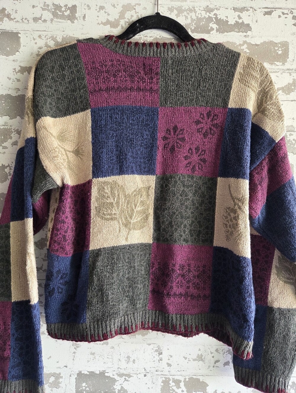 ​Vtg Christopher Banks Patchwork Cardigan M Silk Blend Leaf Boho Cottagecore - Picture 6 of 9